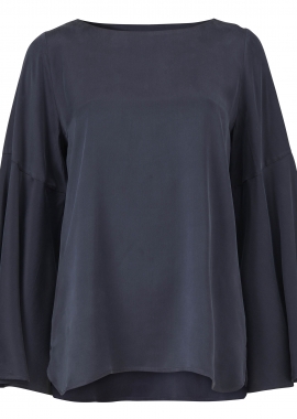 15658 Blouse w. voilant shaped sleeves, blue silk