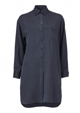 15659 Long classic shirt, blue silk