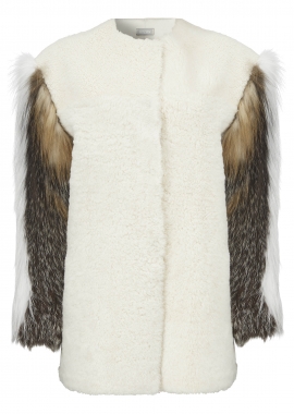7103 Jacket, shearling recental snow w. fox sleeves